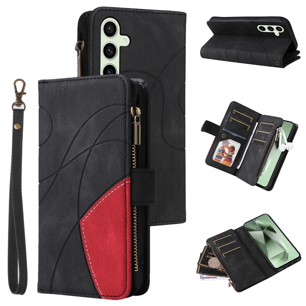 For Samsung Galaxy S24 FE Leather Case with Strap Zipper 9 Card Slot Phone Cover Stand