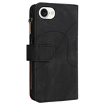 For iPhone 17e / 16e Leather Case with Strap Zipper 9 Card Slot Phone Cover Stand