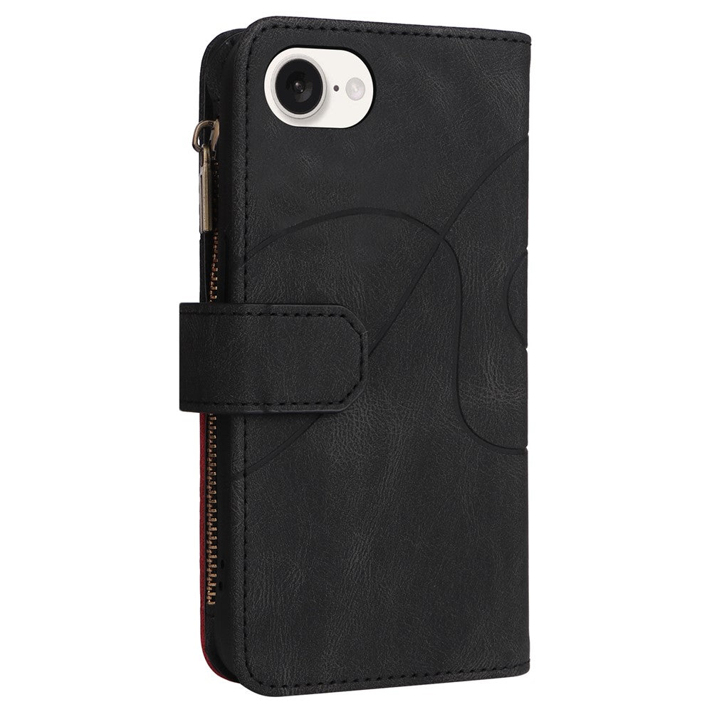 For iPhone 17e / 16e Leather Case with Strap Zipper 9 Card Slot Phone Cover Stand