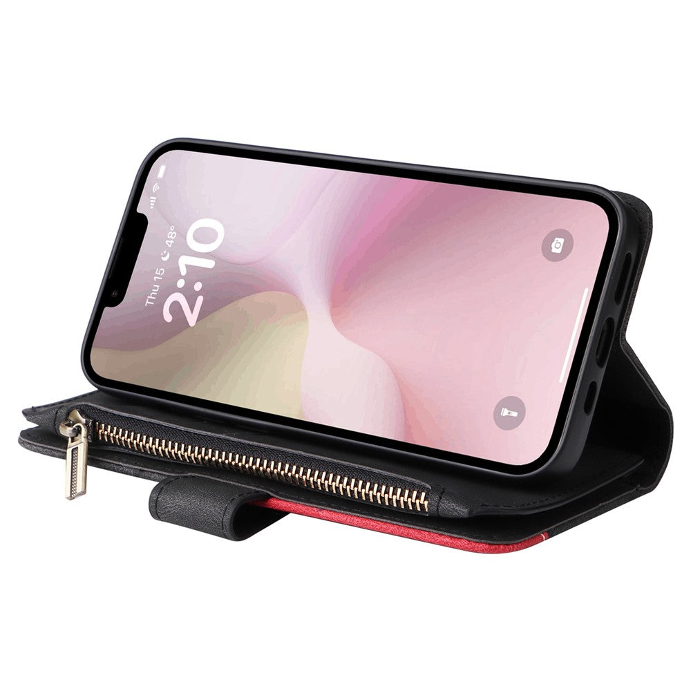 For iPhone 17e / 16e Leather Case with Strap Zipper 9 Card Slot Phone Cover Stand