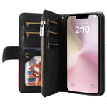 For iPhone 17e / 16e Leather Case with Strap Zipper 9 Card Slot Phone Cover Stand
