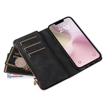 For iPhone 17e / 16e Leather Case with Strap Zipper 9 Card Slot Phone Cover Stand
