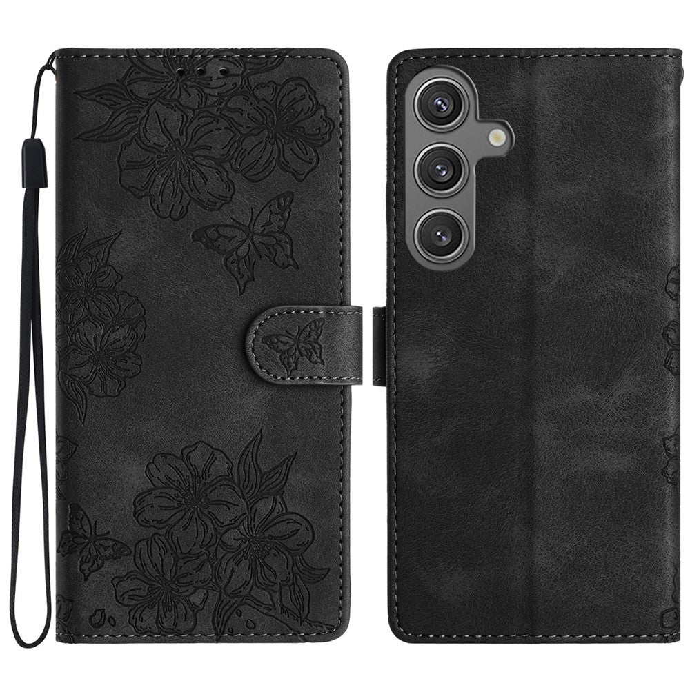 For Samsung Galaxy S24 FE Case Wallet Leather Flip Phone Cover Skin-Touch Butterfly Flower Pattern