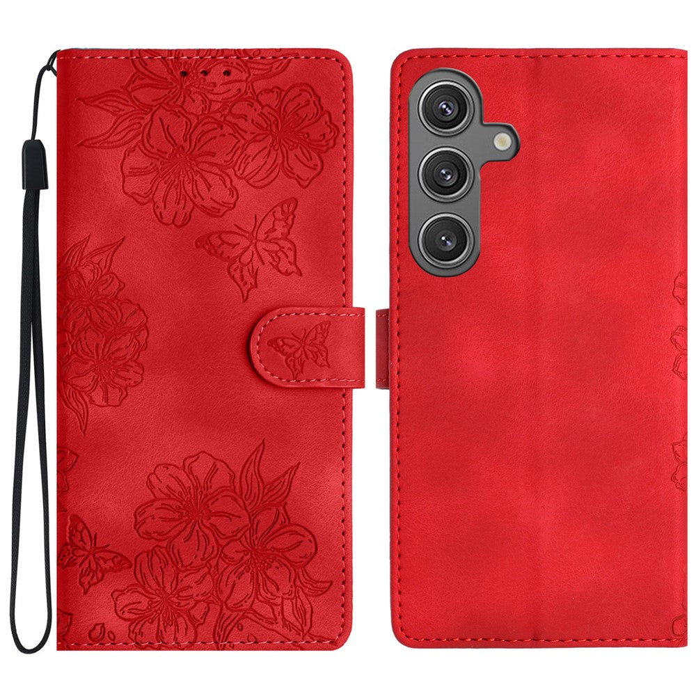 For Samsung Galaxy S24 FE Case Wallet Leather Flip Phone Cover Skin-Touch Butterfly Flower Pattern
