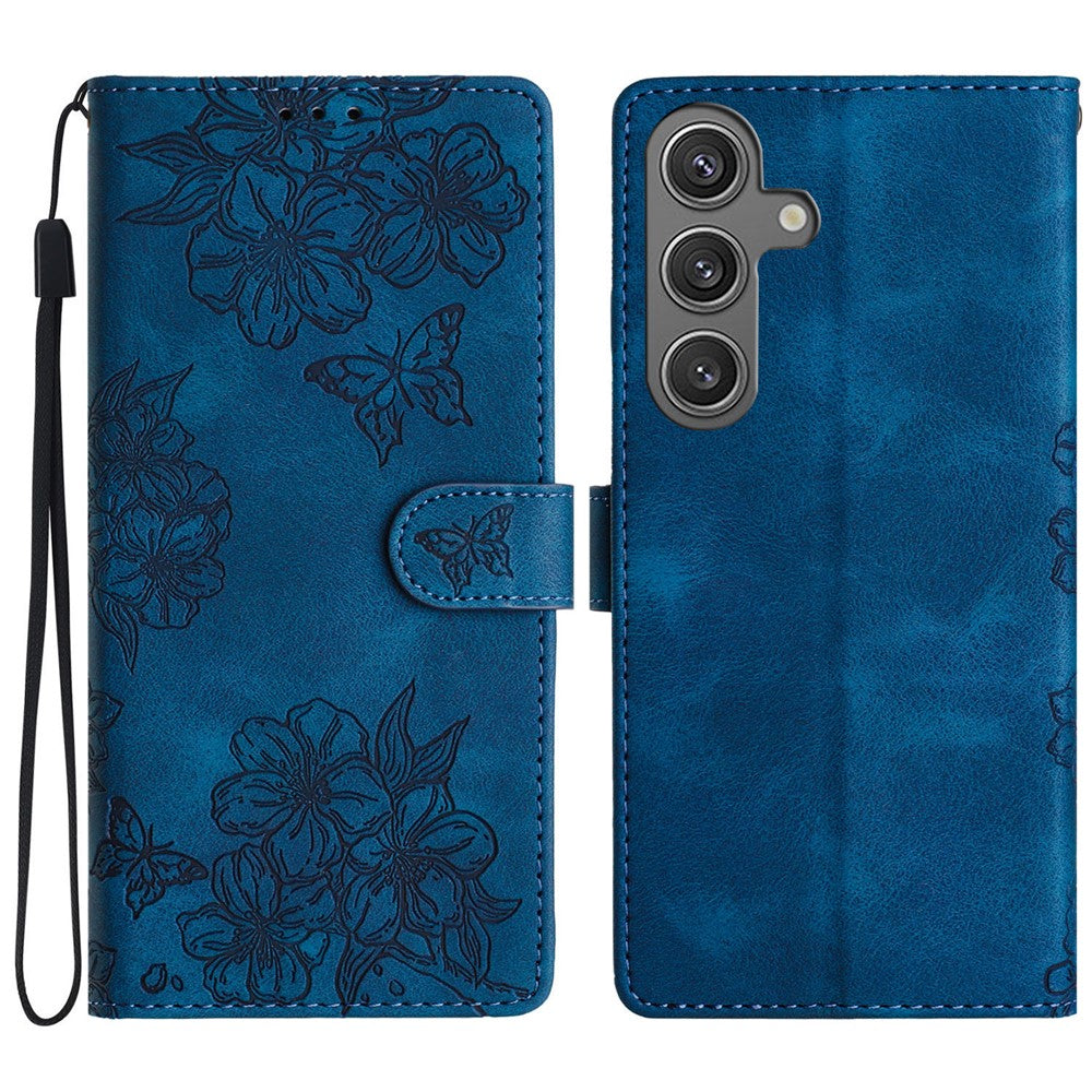For Samsung Galaxy S24 FE Case Wallet Leather Flip Phone Cover Skin-Touch Butterfly Flower Pattern