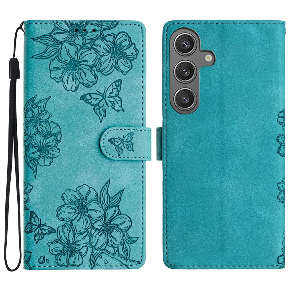 For Samsung Galaxy S24 FE Case Wallet Leather Flip Phone Cover Skin-Touch Butterfly Flower Pattern