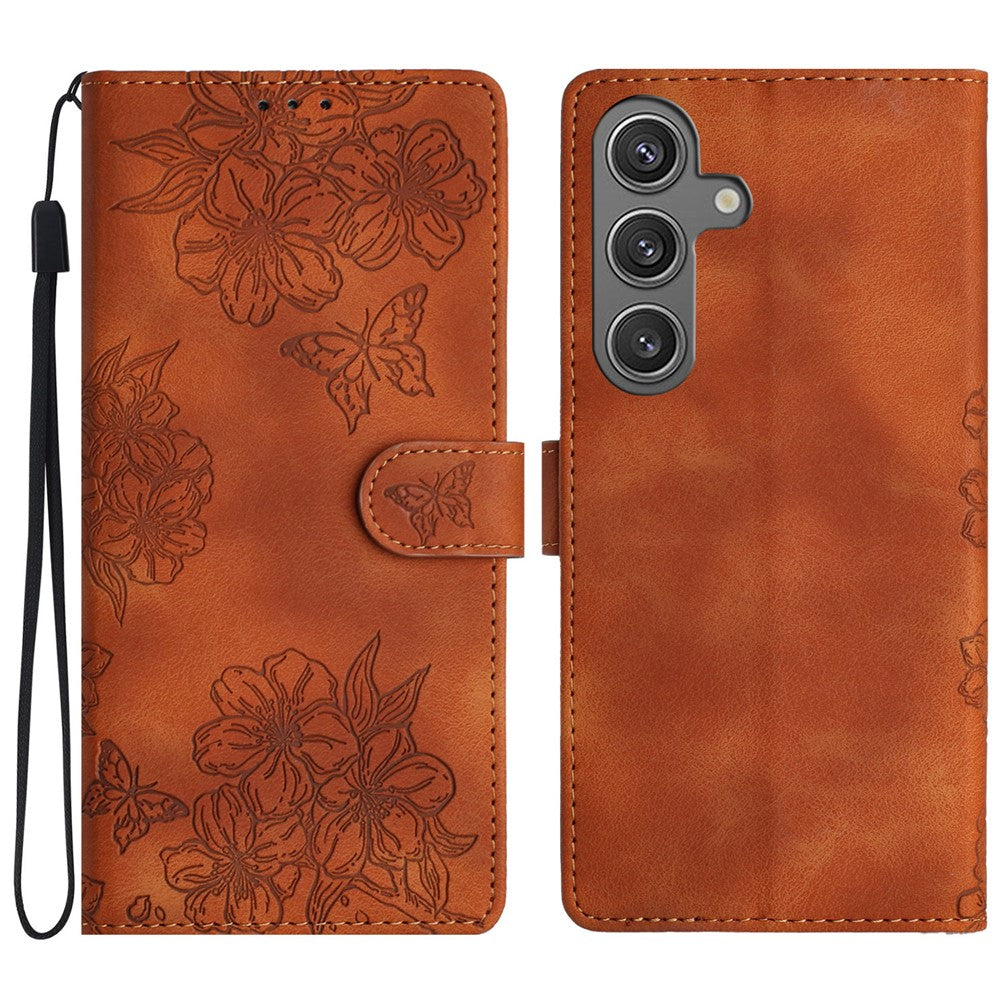 For Samsung Galaxy S24 FE Case Wallet Leather Flip Phone Cover Skin-Touch Butterfly Flower Pattern