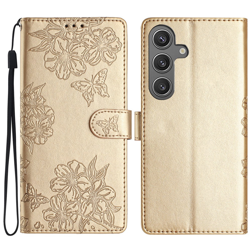 For Samsung Galaxy S24 FE Case PU Leather Imprinting Phone Cover with Card Slot Holder Stand