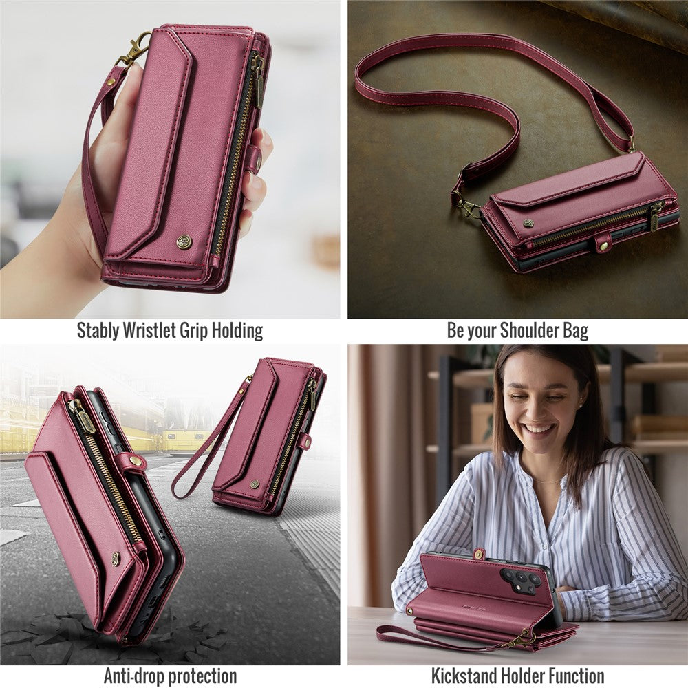 Til Samsung Galaxy A32 5G / M32 5G lædercover CASEME C36 lynlås, flere kortpladser telefoncover med remme