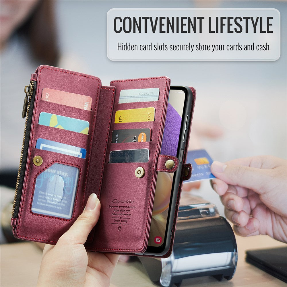 Til Samsung Galaxy A32 5G / M32 5G lædercover CASEME C36 lynlås, flere kortpladser telefoncover med remme
