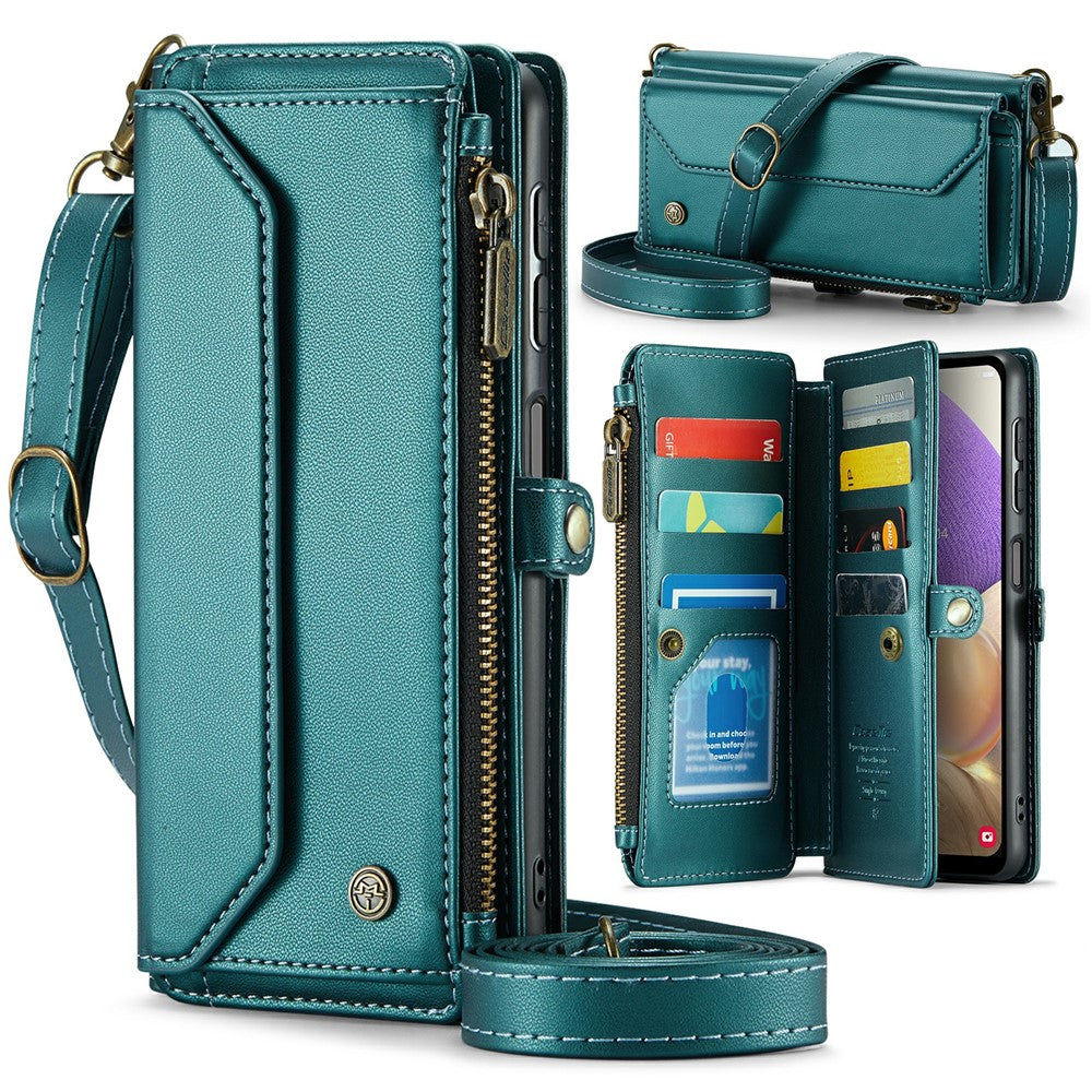 Til Samsung Galaxy A32 5G / M32 5G lædercover CASEME C36 lynlås, flere kortpladser telefoncover med remme