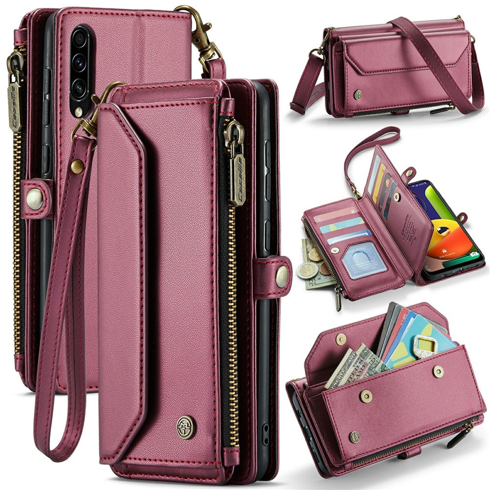 For Samsung Galaxy A30s / A50s / A50 Leather Case CASEME C36 Zipper Multiple Card Slots Phone Cover with Straps