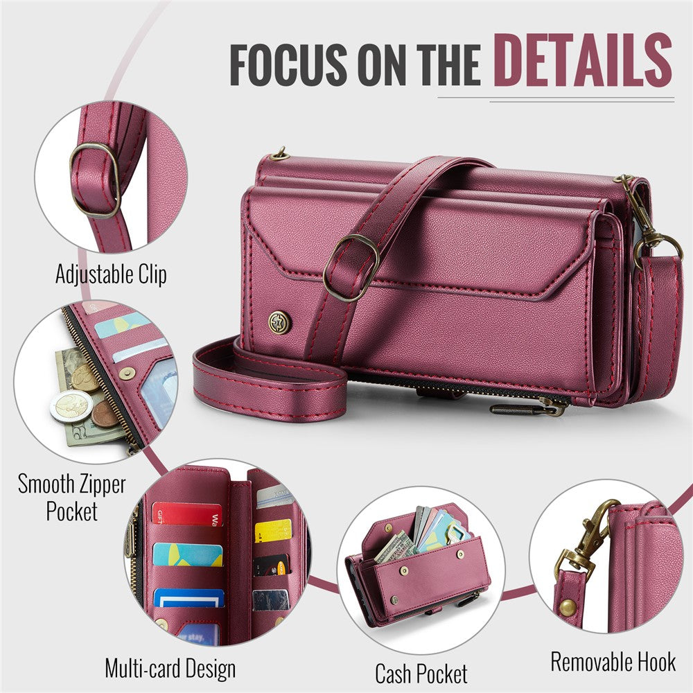 For Samsung Galaxy A30s / A50s / A50 Leather Case CASEME C36 Zipper Multiple Card Slots Phone Cover with Straps