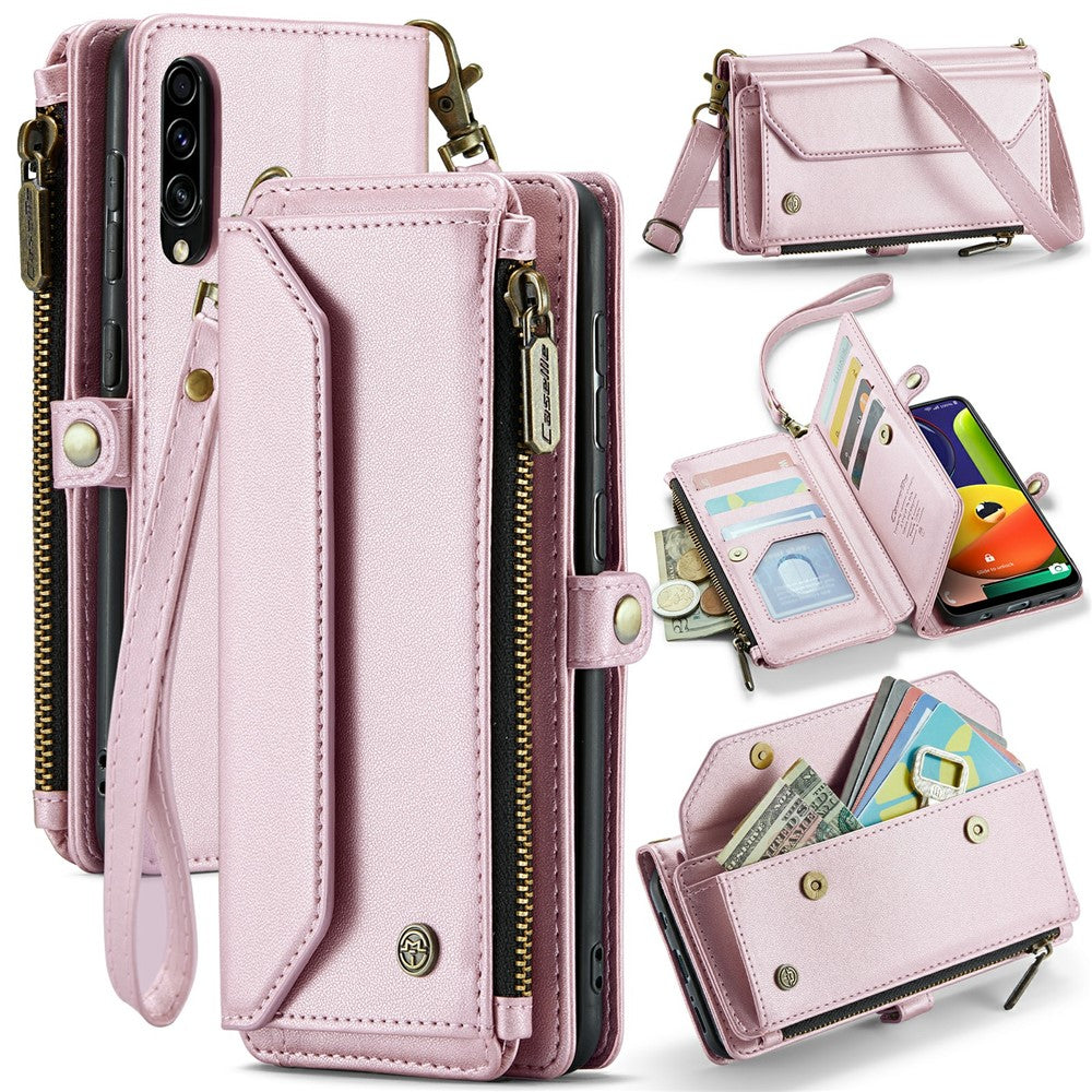 For Samsung Galaxy A30s / A50s / A50 Leather Case CASEME C36 Zipper Multiple Card Slots Phone Cover with Straps
