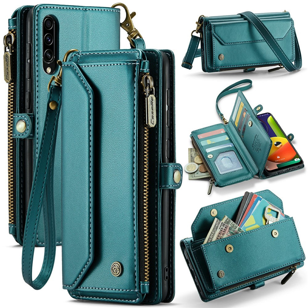 For Samsung Galaxy A30s / A50s / A50 Leather Case CASEME C36 Zipper Multiple Card Slots Phone Cover with Straps
