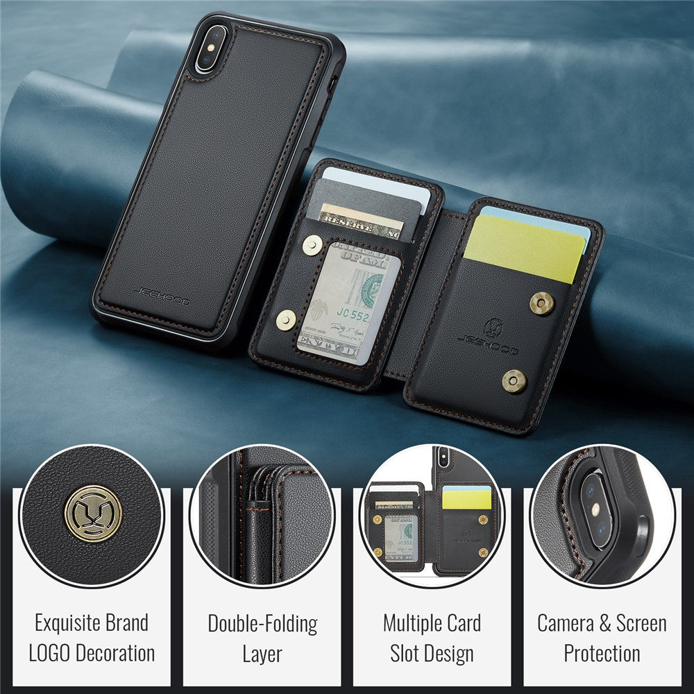 JEEHOOD J05 For iPhone XS Max Case Leather Mobile Cover with Detachable Magnetic Card Bag