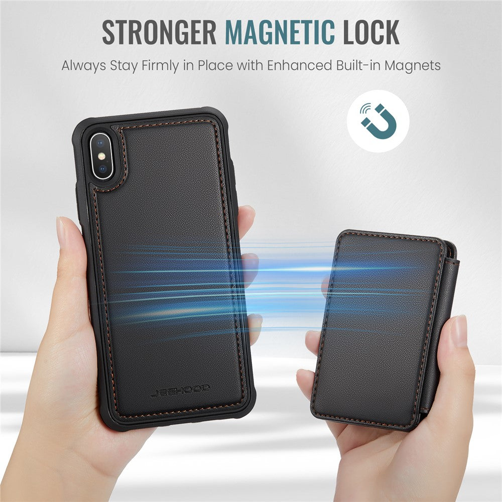 JEEHOOD J05 For iPhone XS Max Case Leather Mobile Cover with Detachable Magnetic Card Bag