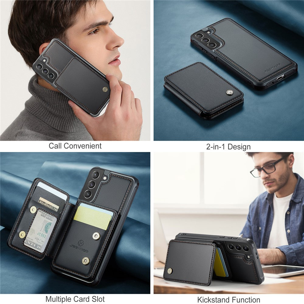 JEEHOOD J05 För Samsung Galaxy S21 5G / S21 4G Läderfodral Mobilskal med Avtagbar Magnetisk Korthållare