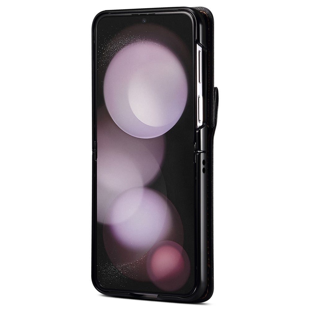 Samsung Galaxy Z Flip7 FE 5G / Z Flip6 5G-skal i PU-läder + PC-axelbandsskydd med korthållare