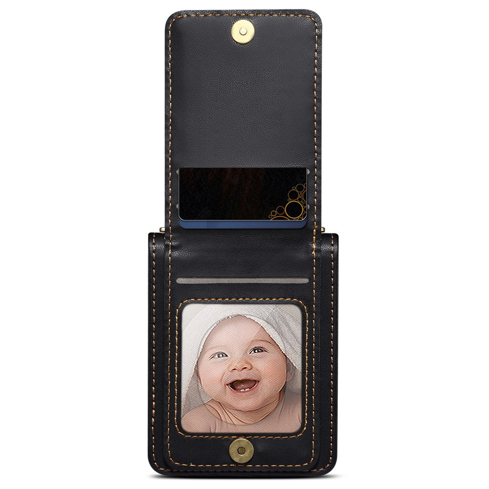 Samsung Galaxy Z Flip7 FE 5G / Z Flip6 5G-skal i PU-läder + PC-axelbandsskydd med korthållare