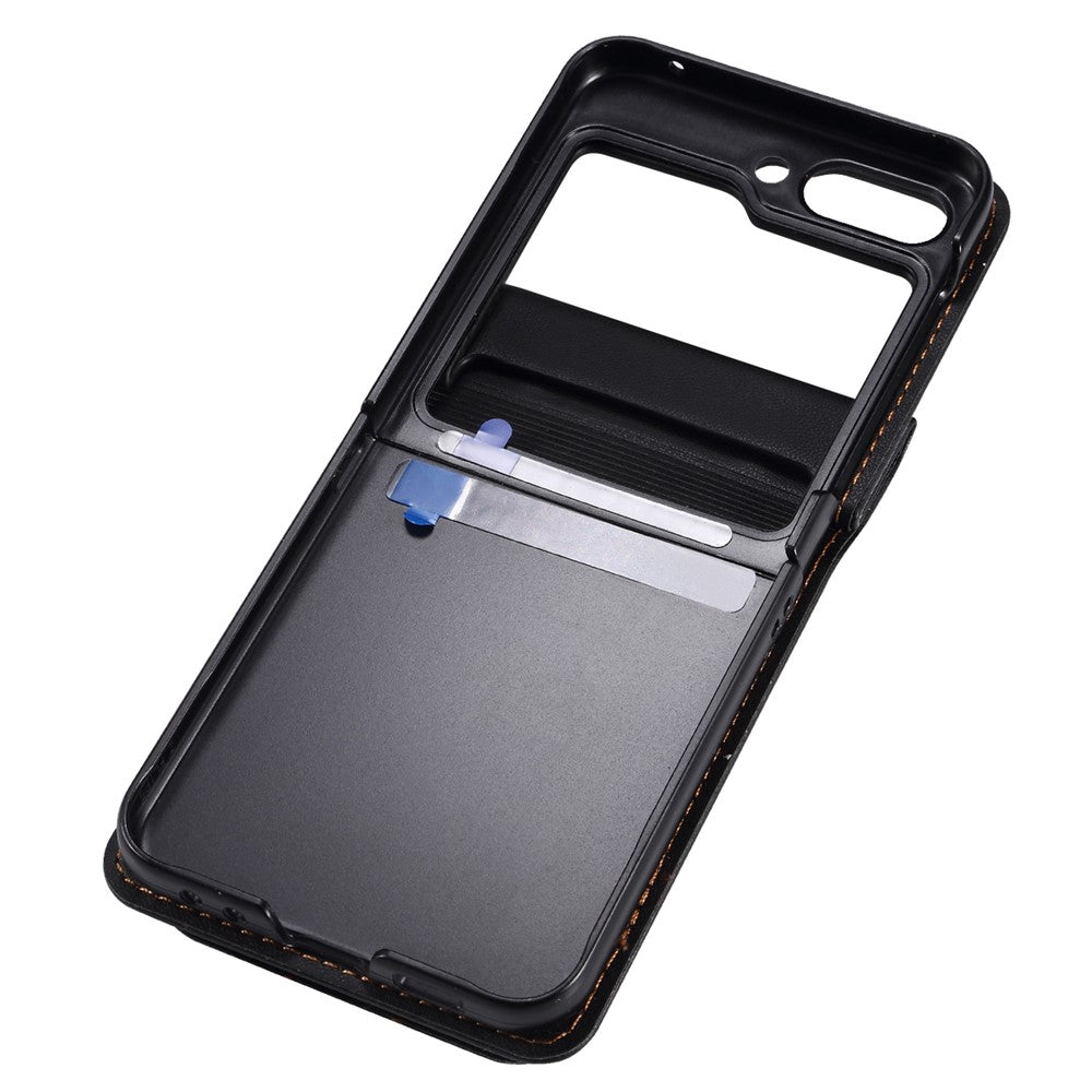 Samsung Galaxy Z Flip7 FE 5G / Z Flip6 5G-skal i PU-läder + PC-axelbandsskydd med korthållare
