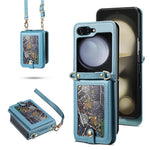 For Samsung Galaxy Z Flip7 FE 5G / Z Flip6 5G Case Leather+PC Phone Cover with Card Holder Long Strap