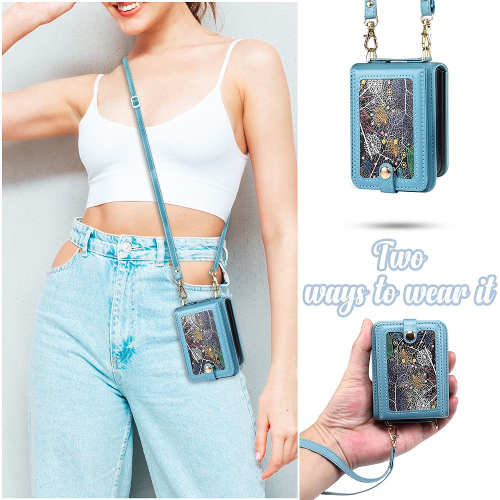For Samsung Galaxy Z Flip7 FE 5G / Z Flip6 5G Case Leather+PC Phone Cover with Card Holder Long Strap