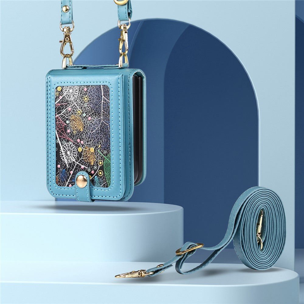 For Samsung Galaxy Z Flip7 FE 5G / Z Flip6 5G Case Leather+PC Phone Cover with Card Holder Long Strap