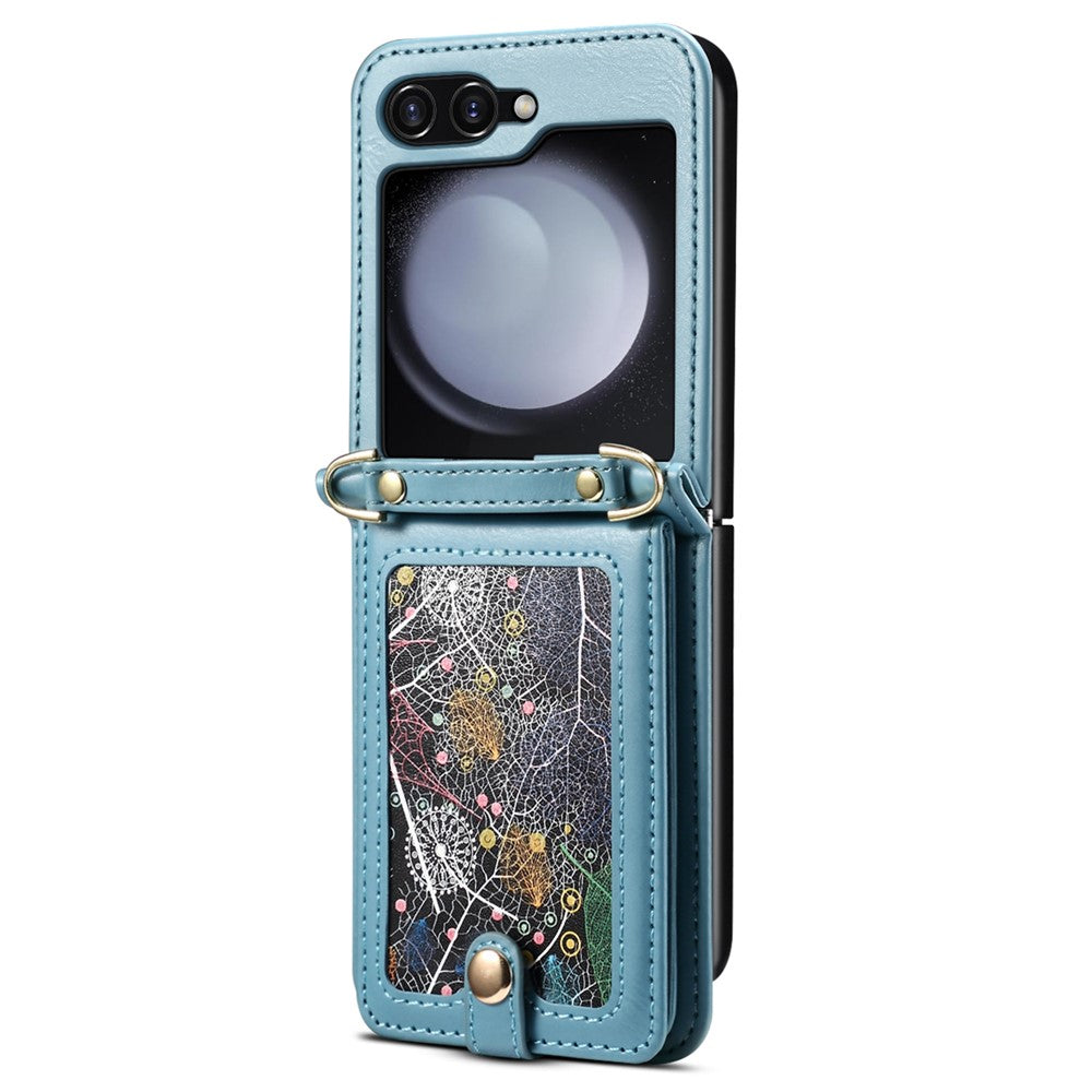 For Samsung Galaxy Z Flip7 FE 5G / Z Flip6 5G Case Leather+PC Phone Cover with Card Holder Long Strap