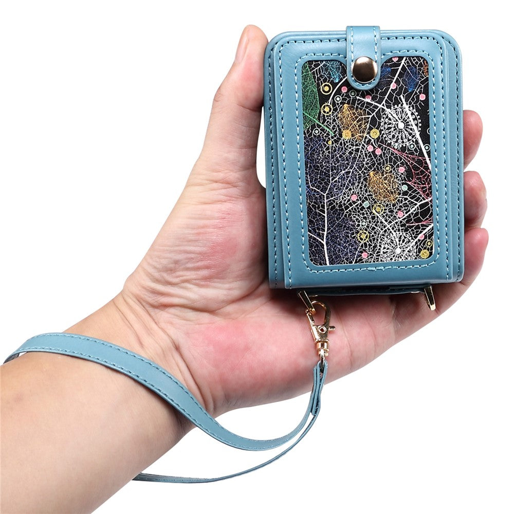 For Samsung Galaxy Z Flip7 FE 5G / Z Flip6 5G Case Leather+PC Phone Cover with Card Holder Long Strap