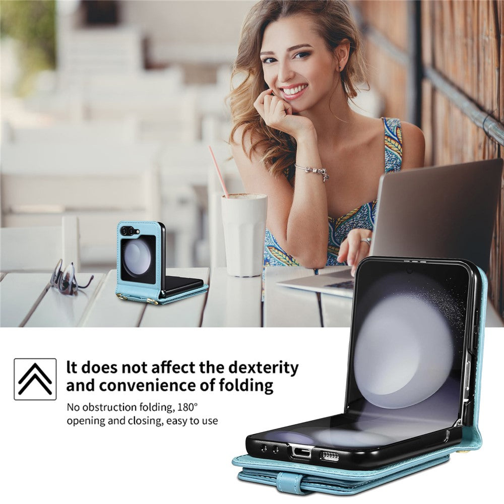 For Samsung Galaxy Z Flip7 FE 5G / Z Flip6 5G Case Leather+PC Phone Cover with Card Holder Long Strap