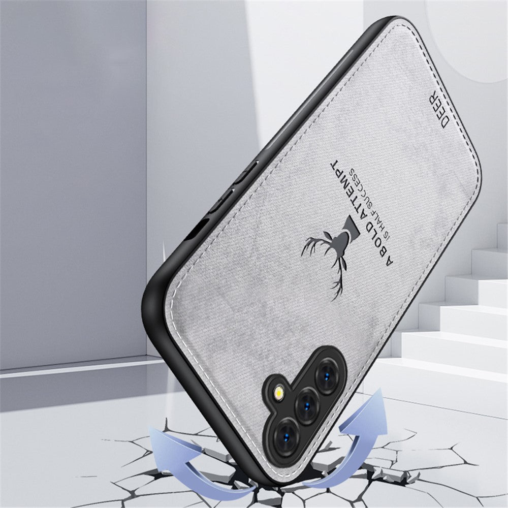 For Samsung Galaxy S24 FE Case Cloth Texture Deer Pattern Leather Back Phone Cover