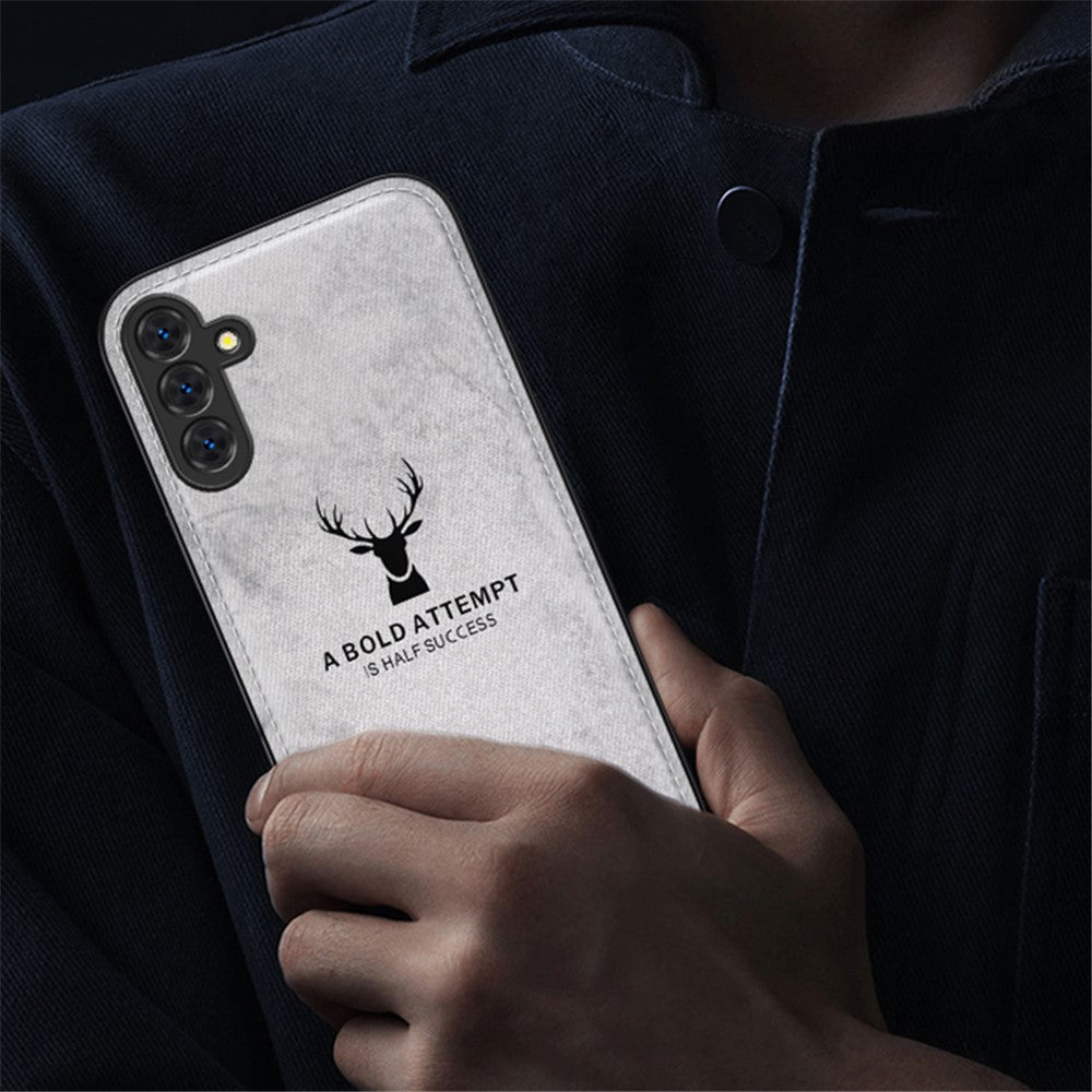 For Samsung Galaxy S24 FE Case Cloth Texture Deer Pattern Leather Back Phone Cover