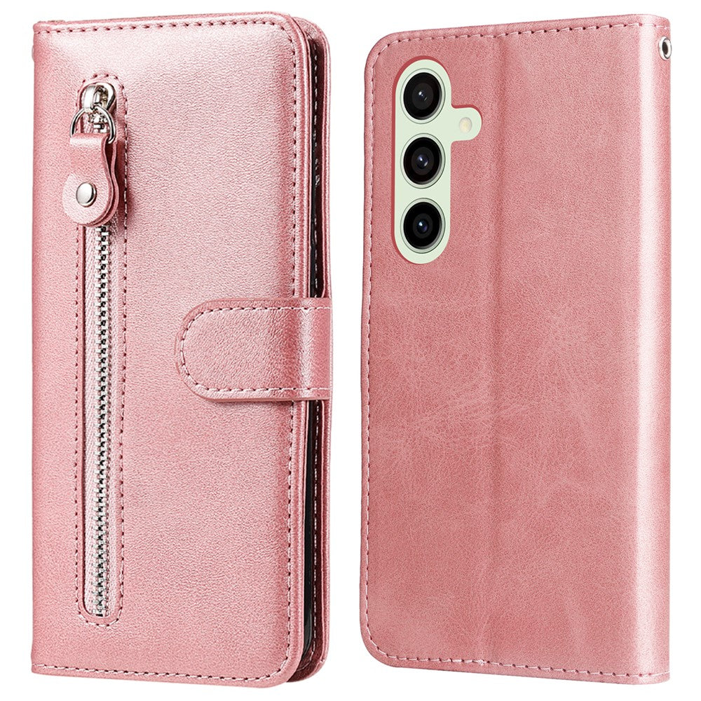 For Samsung Galaxy S24 FE Case PU Leather Stand Phone Cover with Zipper Pocket