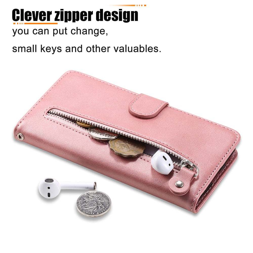 For Samsung Galaxy S24 FE Case PU Leather Stand Phone Cover with Zipper Pocket