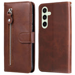 For Samsung Galaxy S24 FE Case PU Leather Stand Phone Cover with Zipper Pocket