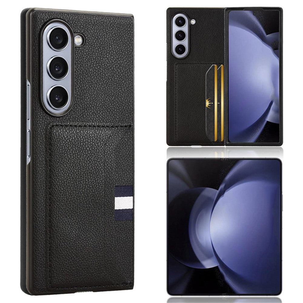 For Samsung Galaxy Z Fold6 5G Case Card Holder Litchi Texture Leather+PC Folding Phone Cover