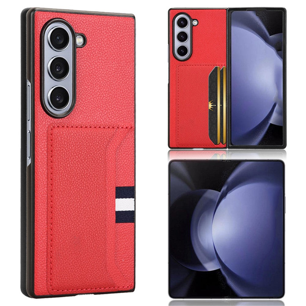 For Samsung Galaxy Z Fold6 5G Case Card Holder Litchi Texture Leather+PC Folding Phone Cover