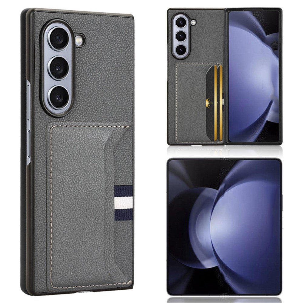For Samsung Galaxy Z Fold6 5G Case Card Holder Litchi Texture Leather+PC Folding Phone Cover