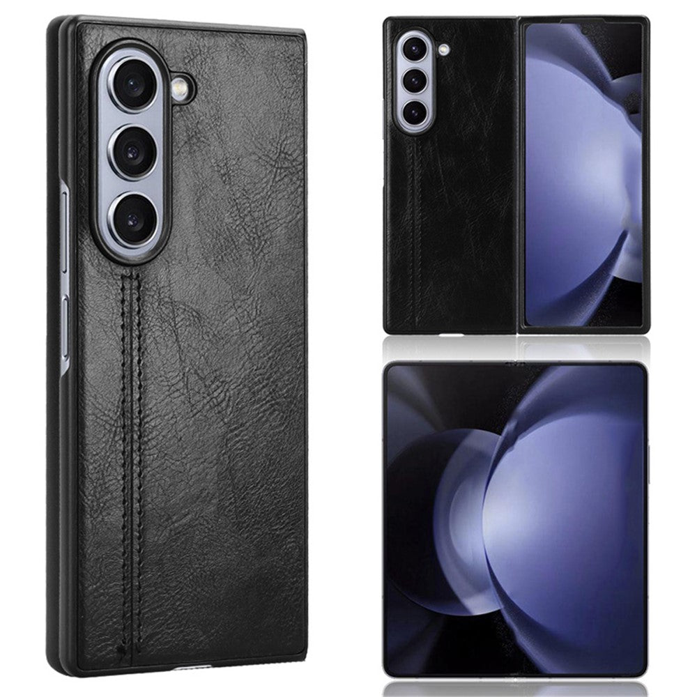 For Samsung Galaxy Z Fold6 5G Case Cowhide Texture Leather+PC Phone Cover Stitching Lines