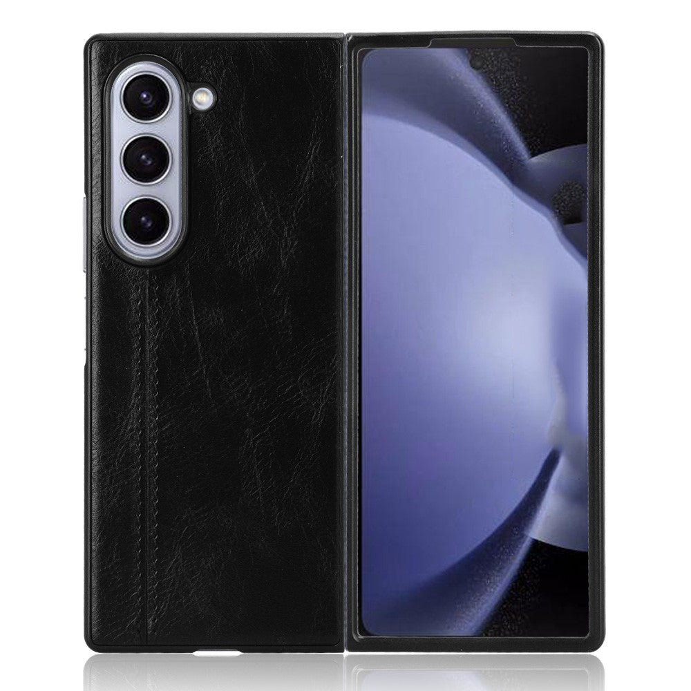 For Samsung Galaxy Z Fold6 5G Case Cowhide Texture Leather+PC Phone Cover Stitching Lines