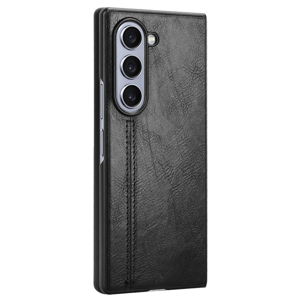 For Samsung Galaxy Z Fold6 5G Case Cowhide Texture Leather+PC Phone Cover Stitching Lines