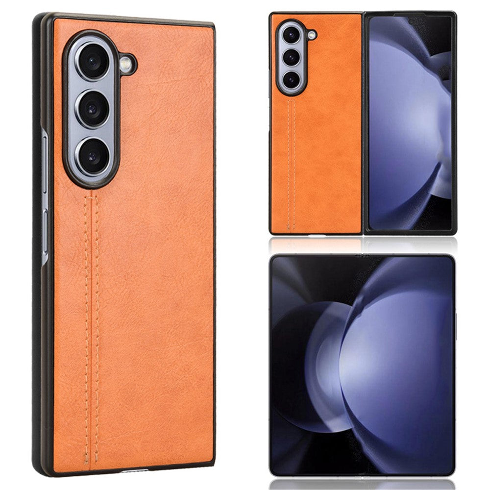 For Samsung Galaxy Z Fold6 5G Case Cowhide Texture Leather+PC Phone Cover Stitching Lines