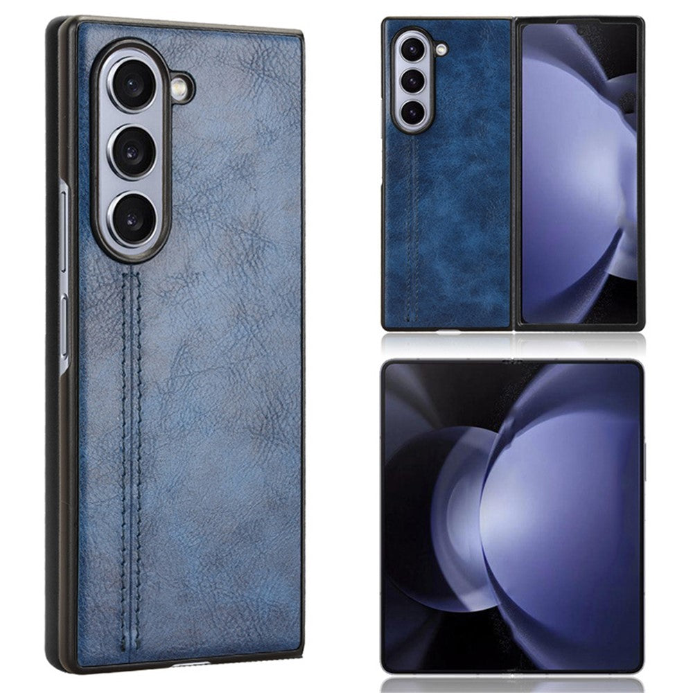 For Samsung Galaxy Z Fold6 5G Case Cowhide Texture Leather+PC Phone Cover Stitching Lines