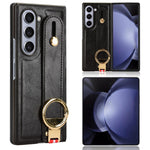 For Samsung Galaxy Z Fold6 5G Case Leather+PC+TPU Wristband Cover with Bottle Opener Ring