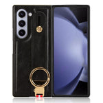 For Samsung Galaxy Z Fold6 5G Case Leather+PC+TPU Wristband Cover with Bottle Opener Ring