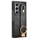 For Samsung Galaxy Z Fold6 5G Case Leather+PC+TPU Wristband Cover with Bottle Opener Ring