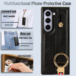 For Samsung Galaxy Z Fold6 5G Case Leather+PC+TPU Wristband Cover with Bottle Opener Ring