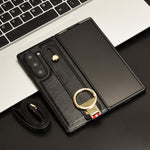 For Samsung Galaxy Z Fold6 5G Case Leather+PC+TPU Wristband Cover with Bottle Opener Ring