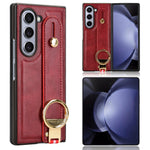 For Samsung Galaxy Z Fold6 5G Case Leather+PC+TPU Wristband Cover with Bottle Opener Ring